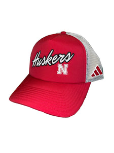 Nebraska Cursive Huskers N Adidas Foam Trucker Hat - Red