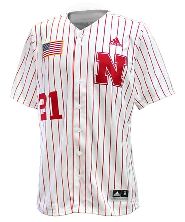 Nebraska Adidas Pinstripe Baseball Jersey - White