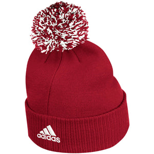 Nebraska Men's Adidas Scarlet Sideline Coaches Cuffed Knit Hat with Pom