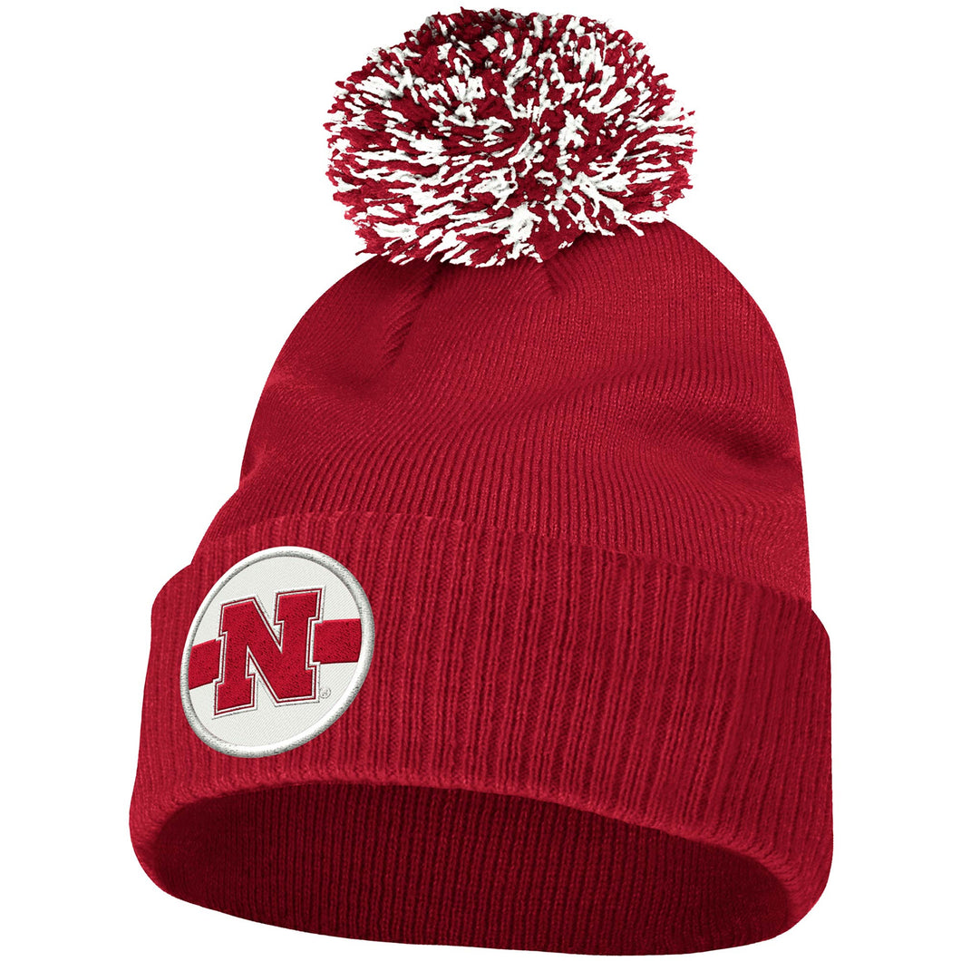 Nebraska Men's Adidas Scarlet Sideline Coaches Cuffed Knit Hat with Pom